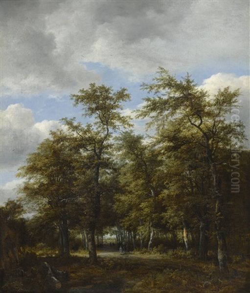 Wooded Landscape With Figures On A Road Oil Painting by Jacob Salomonsz van Ruysdael