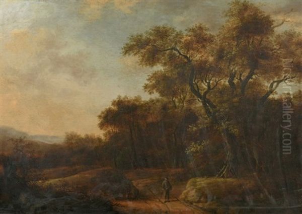 Paysage De Foret Avec Un Promeneur Oil Painting by Jacob Salomonsz van Ruysdael