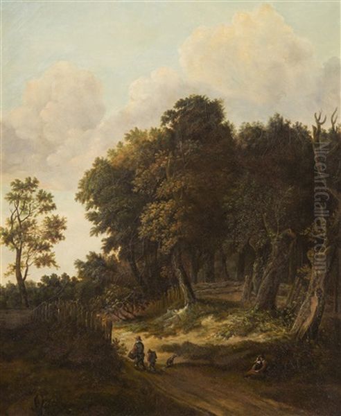 Landscape With Pilgrims Oil Painting by Jacob Salomonsz van Ruysdael