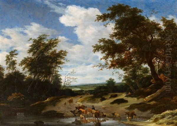 Landscape With A Herd Of Cows by Jacob Salomonsz van Ruysdael