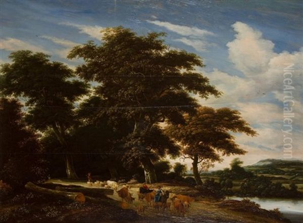 Paysage Aux Bergers Oil Painting by Jacob Salomonsz van Ruysdael