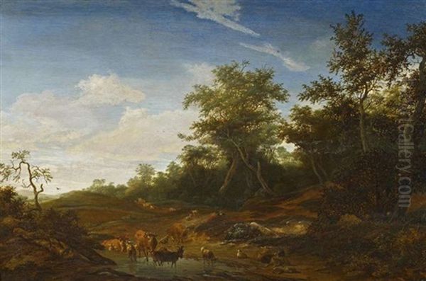 Viehtranke An Einer Furt Oil Painting by Jacob Salomonsz van Ruysdael