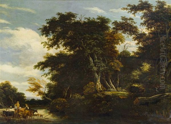 Waldlandschaft Mit Viehherde An Einem Fluss Oil Painting by Jacob Salomonsz van Ruysdael