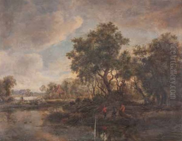 Paysage A La Riviere Avec Pecheurs Oil Painting by Jacob Salomonsz van Ruysdael