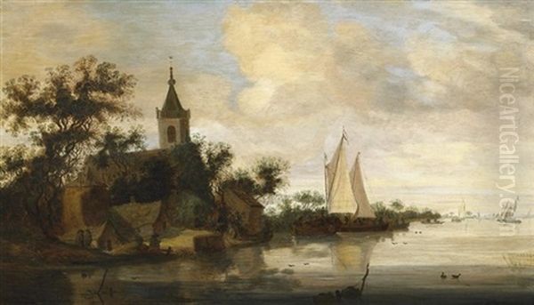 Fluslandschaft Mit Fischerdorf by Jacob Salomonsz van Ruysdael