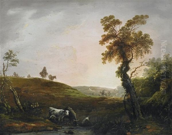 Sonnenaufgang Uber Hugellandschaft. Im Vordergrund Hirten Mit Ihren Tieren Oil Painting by Jacob Salomonsz van Ruysdael