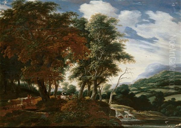 Bewaldete Hugellandschaft Mit Einem Wasserfall Oil Painting by Jacob Salomonsz van Ruysdael