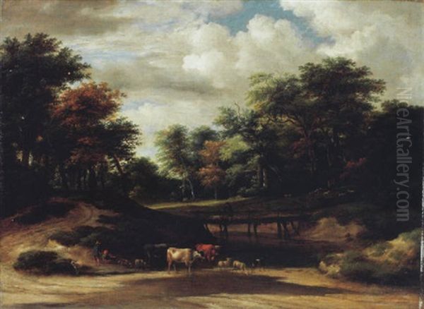 Waldweg Mit Vieh Und Hirten An Einem Teich by Jacob Salomonsz van Ruysdael