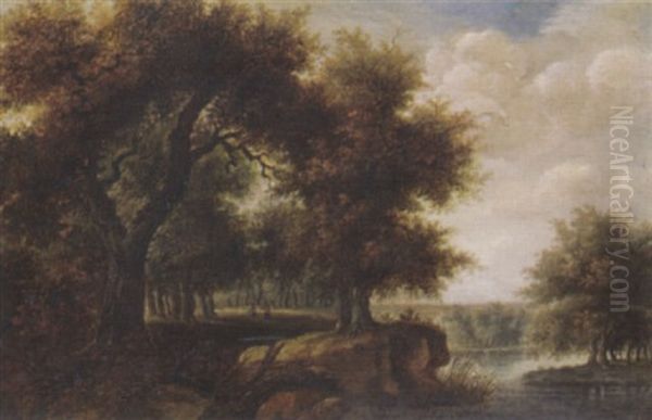 Waldlandschaft Mit Zwei Wanderern Beim Fluss Oil Painting by Jacob Salomonsz van Ruysdael