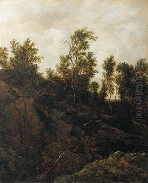 A Wooded Landscape With A Huntsman And A Dog Oil Painting by Jacob Salomonsz van Ruysdael