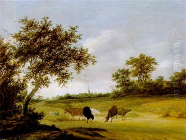 Bewaldete Landschaft Mit Zwei Hirten Und Herde Oil Painting by Jacob Salomonsz van Ruysdael