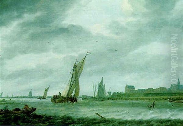 The Harbour At Veere Oil Painting by Jacob Salomonsz van Ruysdael