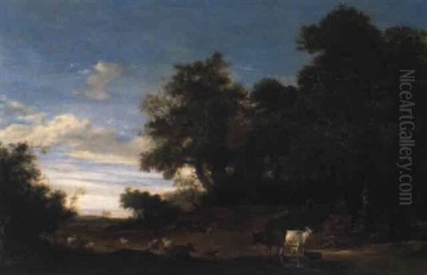 Le Repos Des Bergers Et De Leur Troupeau Oil Painting by Jacob Salomonsz van Ruysdael