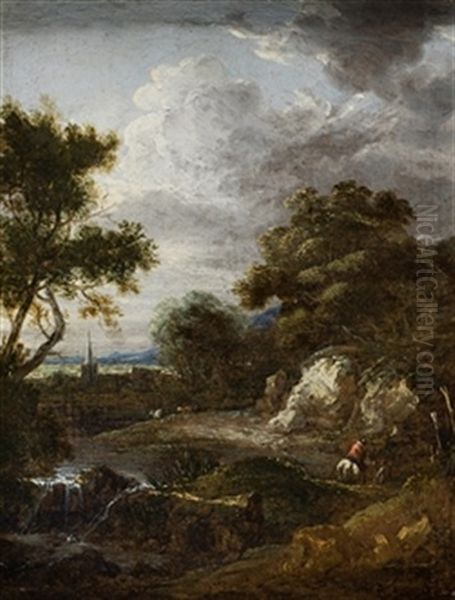 Paisaje Con Personajes Y Cascada Oil Painting by Jacob van Ruysdael