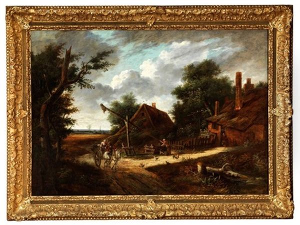 Paysage A La Carriole Devant Une Ferme Oil Painting by Jacob van Ruysdael