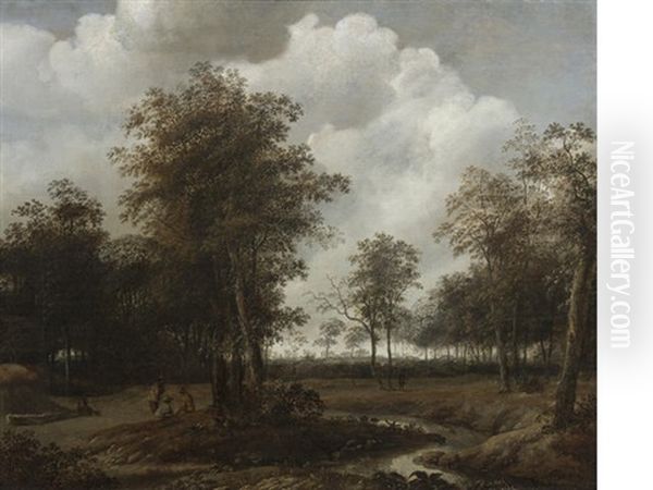 A Wooded Landscape With Figures Resting Near A Track Oil Painting by Jacob van Ruysdael