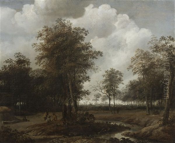 A Wooded Landscape With Figures Resting Near A Track Oil Painting by Jacob van Ruysdael