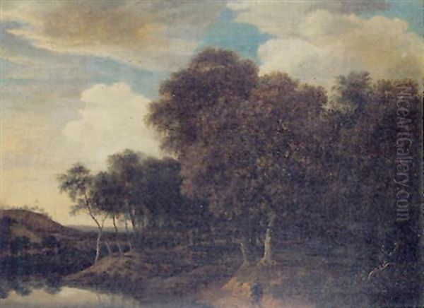 Promeneur Dans Un Paysage Boise Pres De La Riviere Oil Painting by Jacob van Ruysdael