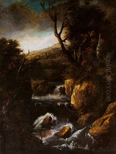 A Wooded Landscape With A Waterfall Oil Painting by Jacob van Ruysdael