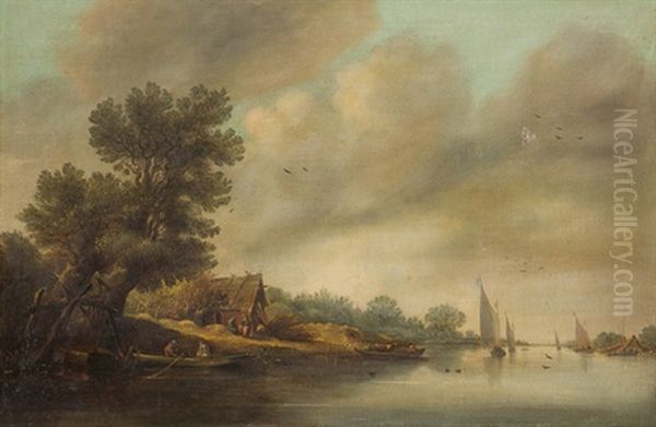 Flusslandschaft Mit Booten Und Segelschiffen Oil Painting by Salomon van Ruysdael