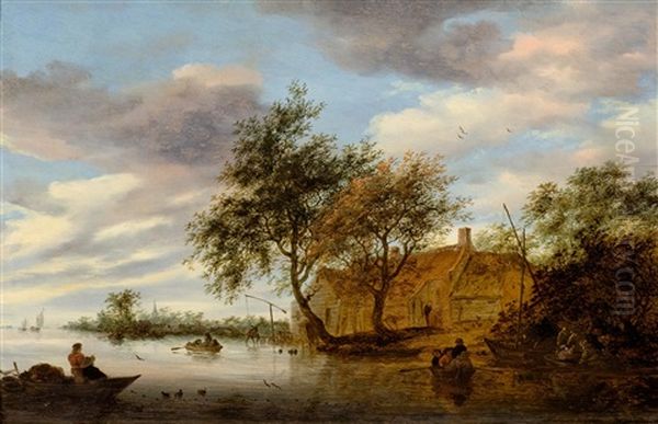 River Landscape With Figures Oil Painting by Salomon van Ruysdael