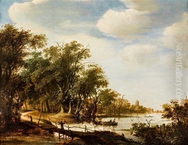 Paisaje Con Lago Y Pescadores Oil Painting by Salomon van Ruysdael