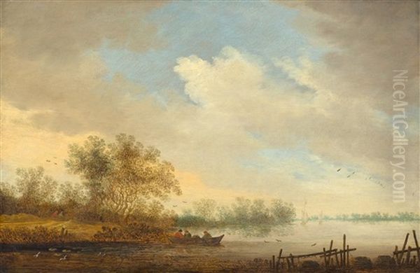 Flusslandschaft Mit Fischerbooten Oil Painting by Salomon van Ruysdael