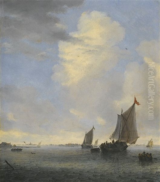 Wijdschip And Other Small Dutch Vessels At The Mouth Of An Estuary Oil Painting by Salomon van Ruysdael