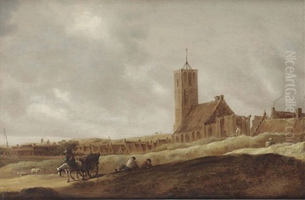 A View Of Egmond Aan Zee, A Horsedrawn Cart And Figures Resting In The Foreground Oil Painting by Salomon van Ruysdael