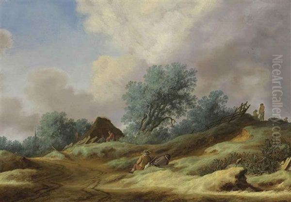 A Landscape With Peasants On A Dune Oil Painting by Salomon van Ruysdael