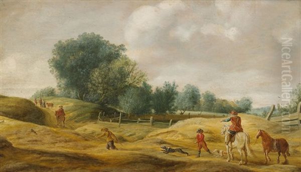 Landskap Med Bonder Som Jagar Harar Oil Painting by Salomon van Ruysdael