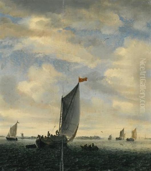 An Estuary Scene With Smalschips On A Broad Reach Before A Gentle Breeze by Salomon van Ruysdael