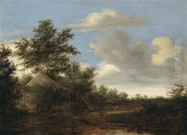 Bewaldete Dunenlandschaft Mit Bauernhausern Oil Painting by Salomon van Ruysdael