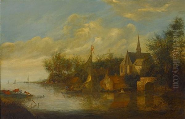 Hollandische Kanallandschaft Mit Einer Kirche Oil Painting by Salomon van Ruysdael