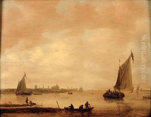 Scene D'estuaire Avec Des Pecheurs Oil Painting by Salomon van Ruysdael