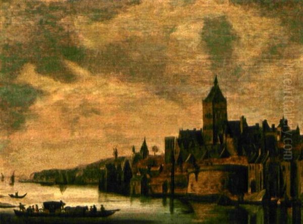 Ansicht Von Nijmegen Mit Einer Fahre Oil Painting by Salomon van Ruysdael