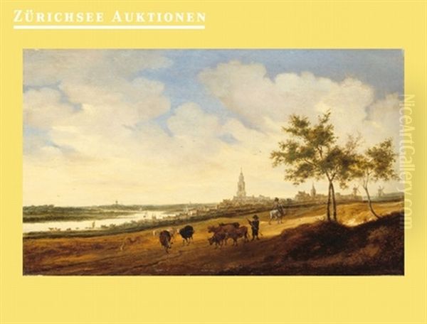 Weite Flusslandschaft Mit Kuhen Vor Rhenen Oil Painting by Salomon van Ruysdael