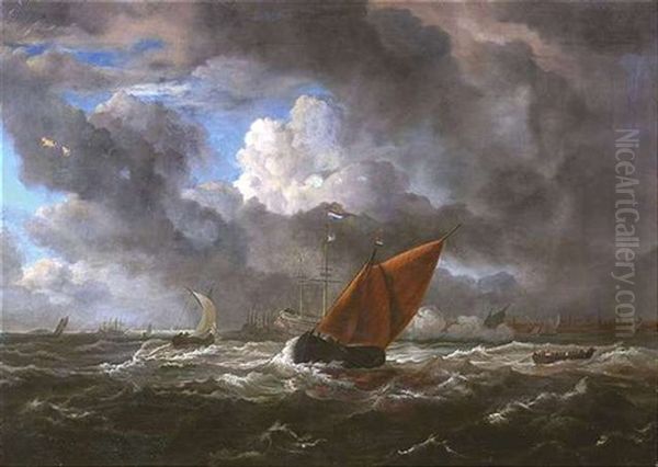 Schiffe Auf Bewegter See Oil Painting by Salomon van Ruysdael