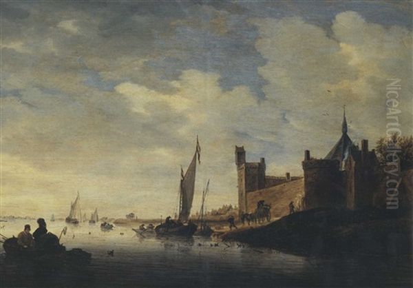 Imbarcazioni Davanti A Una Citta Oil Painting by Salomon van Ruysdael