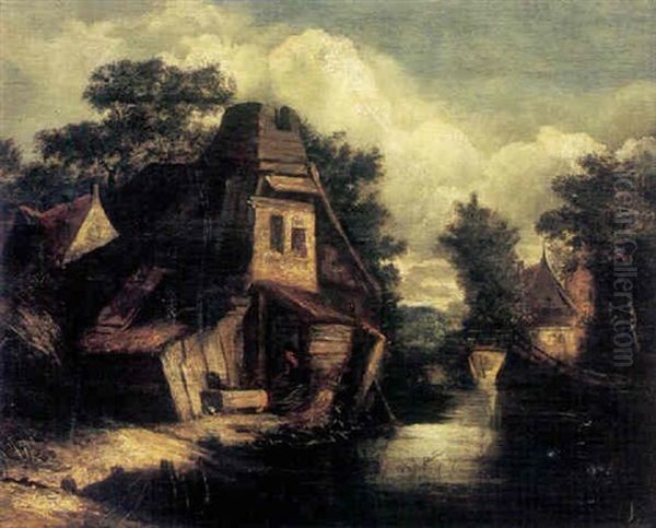 A View Of A Village By A Stream Oil Painting by Salomon van Ruysdael