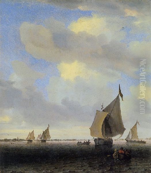 An Estuary With A Wijdschip And Other Smallcraft Oil Painting by Salomon van Ruysdael