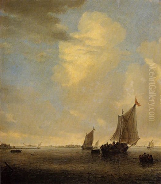 A Wijdschip And Other Small Dutch Vessels At The Mouth Of An Estuary Oil Painting by Salomon van Ruysdael