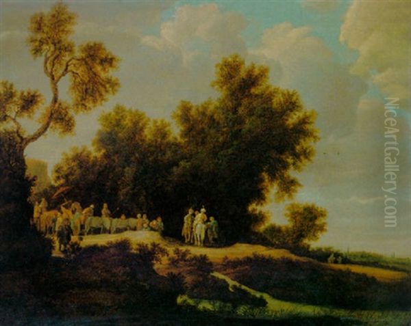 A Wooded Landscape With The Baptism Of The Eunuch Oil Painting by Salomon van Ruysdael