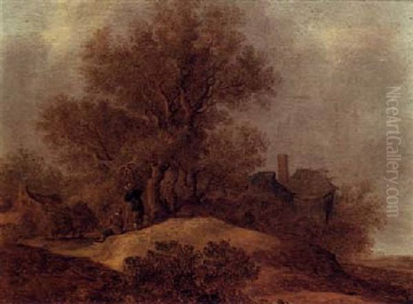 Dune Landscape With Two Peasants By A Group Of Trees Oil Painting by Salomon van Ruysdael