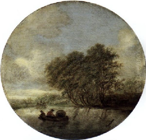 Fischer Auf Einem Hollandischen Kanal Oil Painting by Salomon van Ruysdael