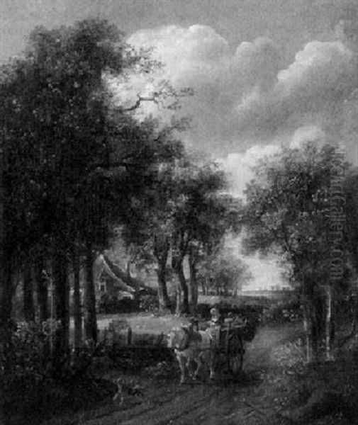 Baumbestandene Hollandische Landschaft Mit Fuhrwerk Oil Painting by Salomon van Ruysdael