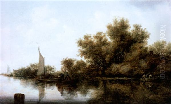 Flusslandschaft Mit Segelschiffen Oil Painting by Salomon van Ruysdael