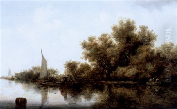 Flusslandschaft Mit Segelschiffen Oil Painting by Salomon van Ruysdael