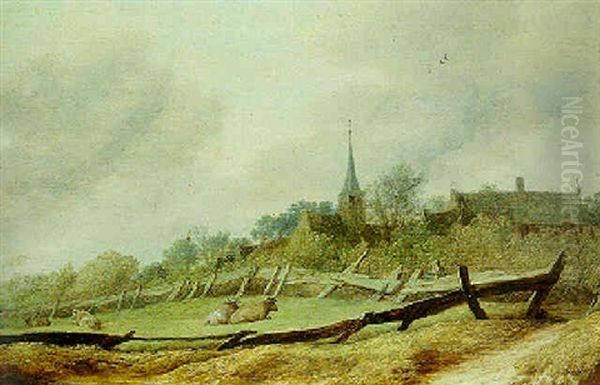 Paysage De Paturage Pres D'une Ville Hollandaise Oil Painting by Salomon van Ruysdael