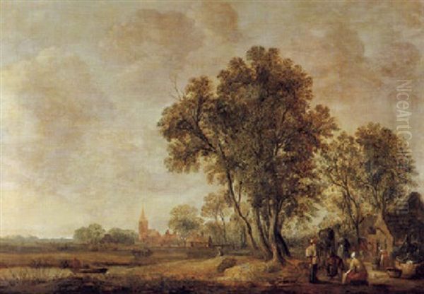 Die Herberge Unter Hohen Baumen Am Waldchen Vo Dem Dorf Oil Painting by Salomon van Ruysdael